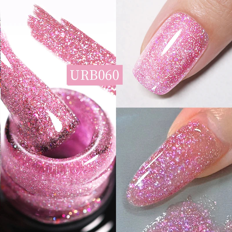 UR SUGAR 7ml Crystal Nude Rubber Base Gel Milky White Pink Gold Glitter Semi Permanent Soak Off UV LED Nail Art Construction Gel