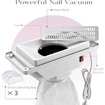 Portable Nail Desk with Nail Dust Collector, Rolling Manicure，with Manicure Hand Rests, 4 Lockable Wheels & Organizer Carry Bag