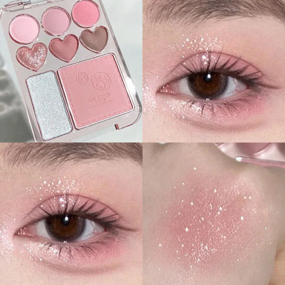 8-Color Pink Orange Eyeshadow Palette Facial Blusher Highlighter Brightening Lasting Heart-shaped Eye Shadow Makeup Cosmetics