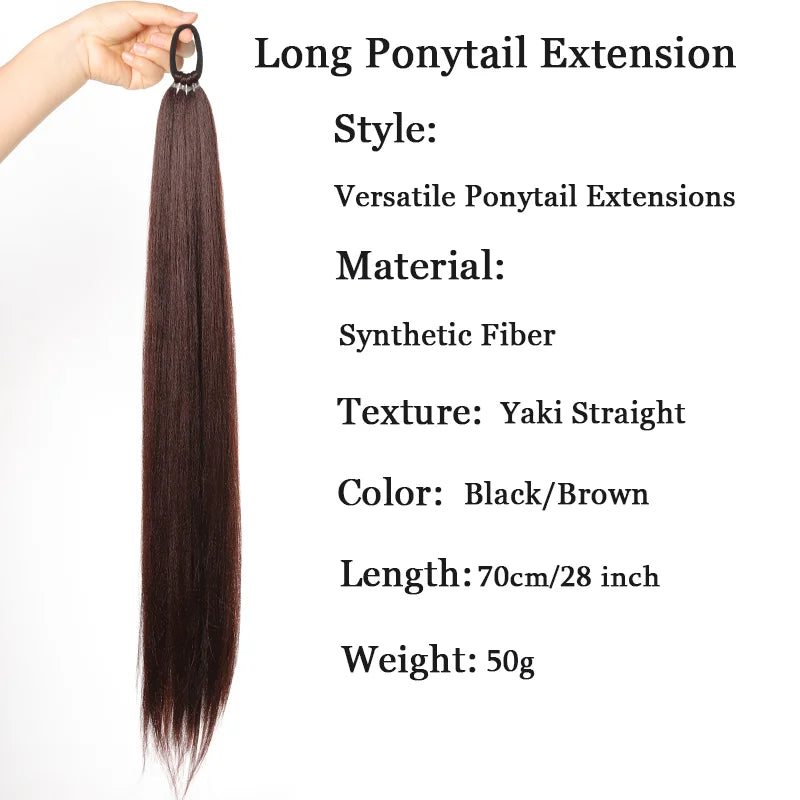 LUPU Synthetic 28 Inch Long Ponytail Extensions With Elastic Band Versatile DIY Braided Ponytail For Women Girls Black Brown