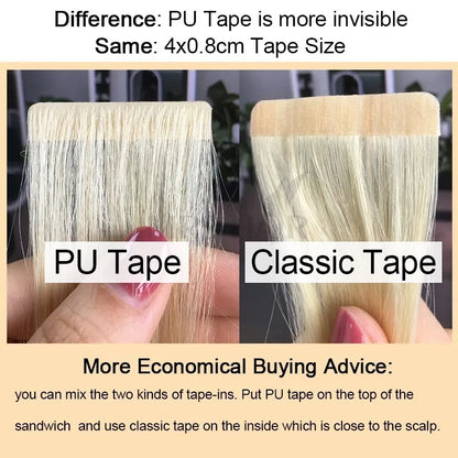 Invisible Tape In Hair EXtensions Human Hair Seamless Pu Skin Weft Injected Hair Extensions Machine Remy Tape-Ins 10pcs/pack