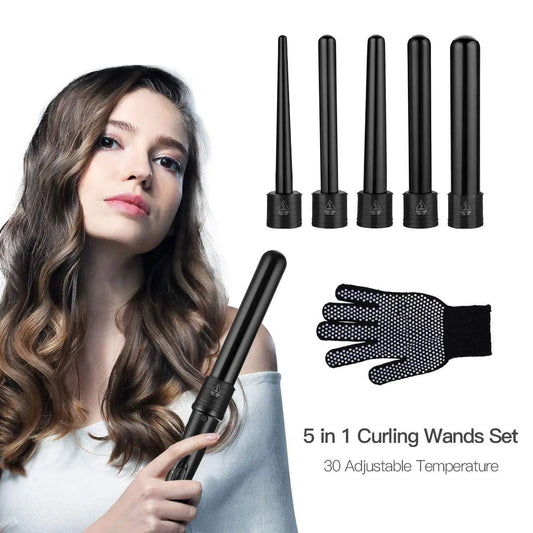 Home Professional LCD Electric Hair Curler Conical Fast Heating Curling Iron Single Tube Ceramic Glaze Cone Multi-size