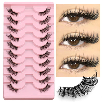 GROINNEYA Half Fake Eyelashes Half Lashes Soft Natural Cat Eye Lashes Natural Look nvisible Band Eyeashe Fluffy Eyelashes