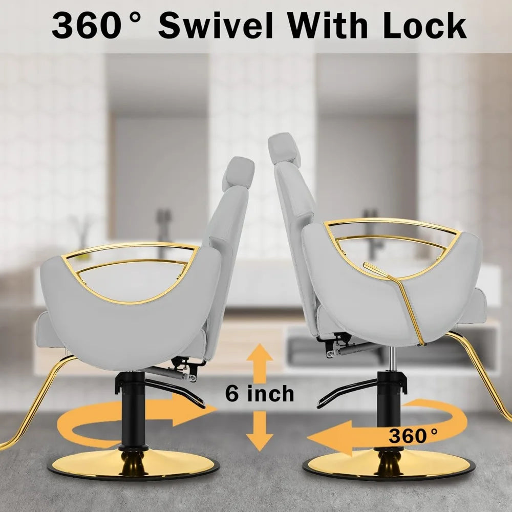 Barber Chair Salon Chair, 360° Swivel Reclining Adjustable Headrest Hydraulic Hair Armchair for Hairdressers