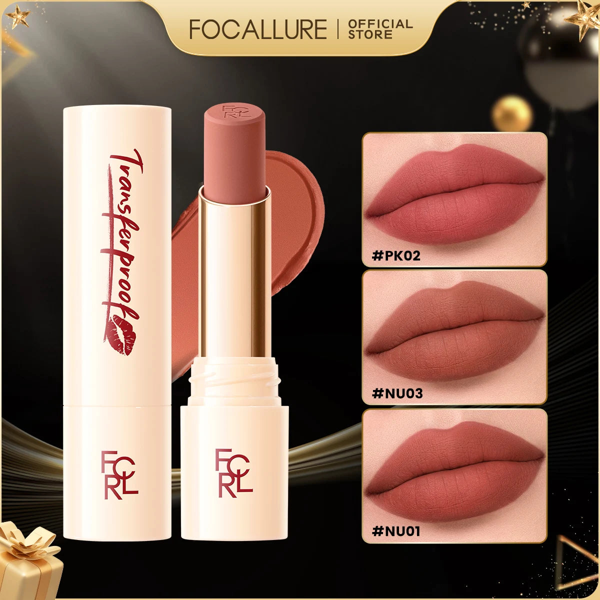 FOCALLURE Lightweight Matte Lipstick Waterproof Transferproof Lip Balm High Pigmented Moisturizing Lip Tints Makeup Cosmetics