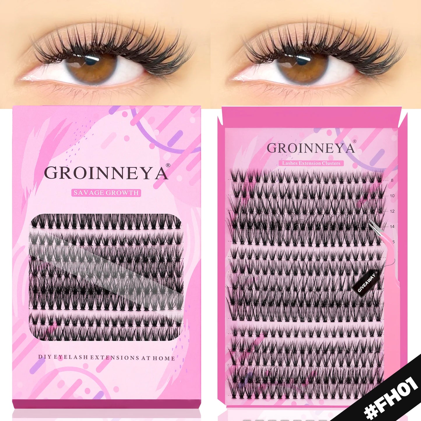 GROINNEYA DIY Lashes Extension Kit Individual Lashes Clusters Faux Mink Eyelash Extension Mix set with Lash Bond and Seal Makeup