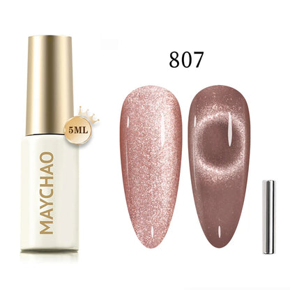 MAYCHAO 5ml Cat Eye Magnetic Gel Nail Polish Shiny Glitter Gel Lacquer Semi Permanent Soak Off UV LED Varnish Manicure Nail Art