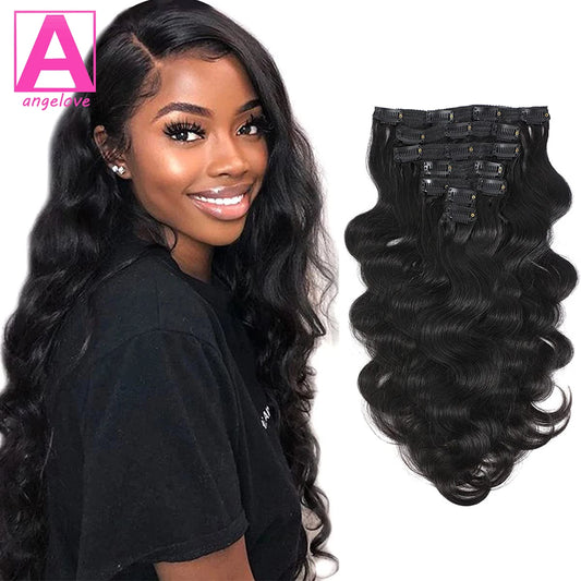 Body Wave Human Hair Clip in Hair Extensions Natural Black Color Full Head Brazilian Virgin Hair 120 Gram Body hair for Women