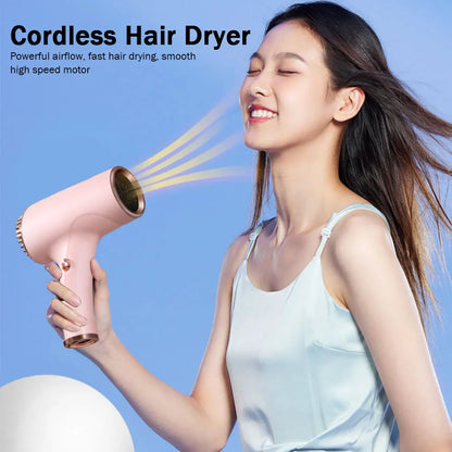 Portable Hair Dryer 2600mah Cordless Lonic Hair Dryer 40/500W USB Rechargeable Powerful 2 Gears for Travel Home Dormitory