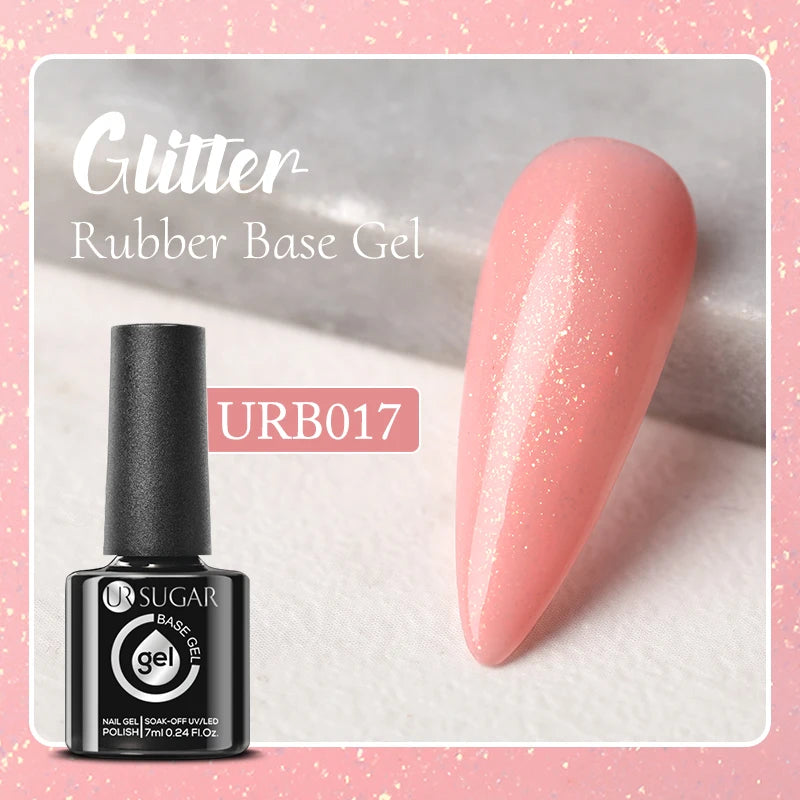 UR SUGAR 7ml Crystal Nude Rubber Base Gel Milky White Pink Gold Glitter Semi Permanent Soak Off UV LED Nail Art Construction Gel