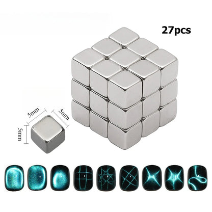 Multi-function Cube Magnet Nail Art Cat Eye Chessboard Starlight Nail UV Magnetic Attraction Magnets Set 27pcs Manicure DIY Tool