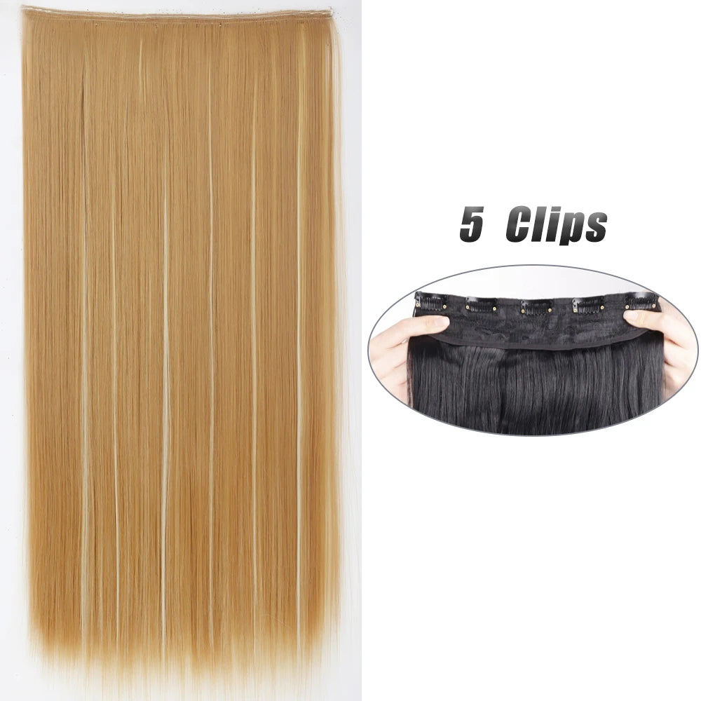 Synthetic 5 Clip In Hair Extensions Long Straight Hairstyle Hairpiece Black Brown Blonde 80CM Natural Fake Hair For Women