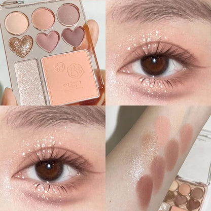 8-Color Pink Orange Eyeshadow Palette Facial Blusher Highlighter Brightening Lasting Heart-shaped Eye Shadow Makeup Cosmetics