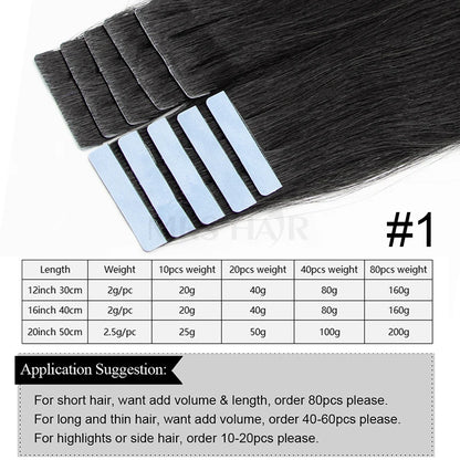 Invisible Tape In Hair EXtensions Human Hair Seamless Pu Skin Weft Injected Hair Extensions Machine Remy Tape-Ins 10pcs/pack