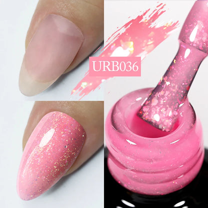 UR SUGAR 7ml Crystal Nude Rubber Base Gel Milky White Pink Gold Glitter Semi Permanent Soak Off UV LED Nail Art Construction Gel