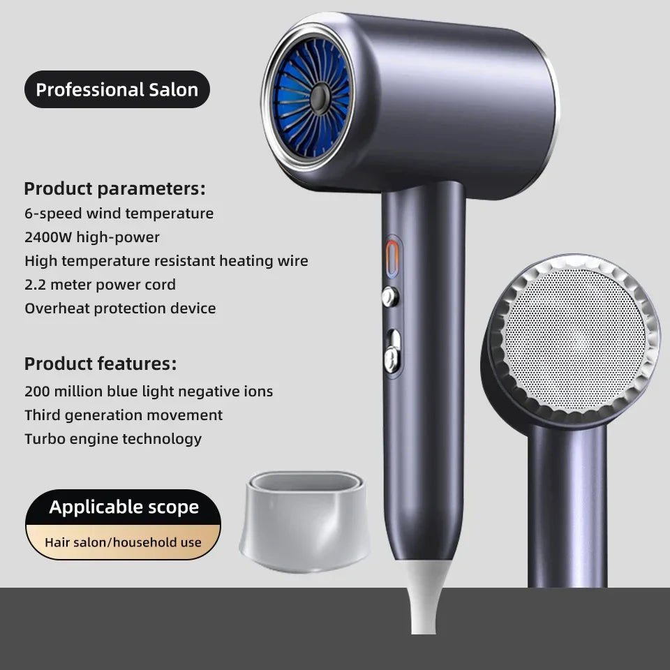 Professional Hair Dryer Hot Cold Wind Air Brush Hairdryer Negative Lonic Blow Dryer  Strong PowerDryer Salon Tool 2400W 3th Gear