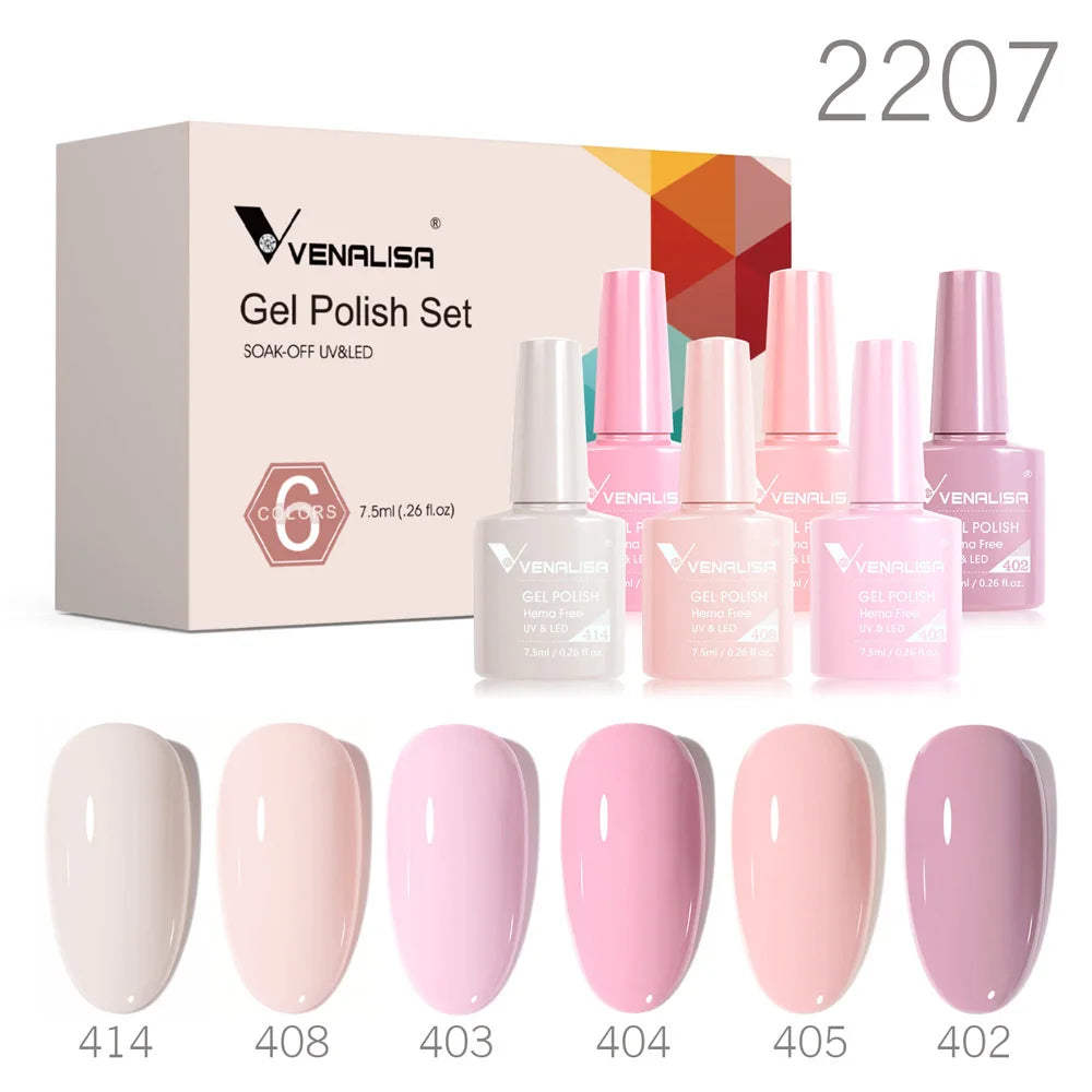 Venalisa Color Nail Gel Polish Kit  Jelly Pink Semi-transparent HEMA FREE Self Leveling Nude Natural Pink Nail Manicure Set