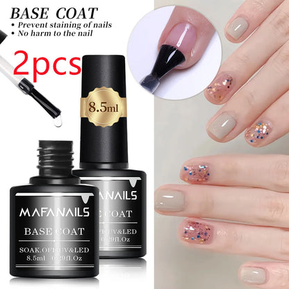 2PCS 8.5ml Base Coat & Top Coat Gel Nail Polish Set - Long Lasting Soak Off LED Nail Lamp Gel Base Top Coat Finish Nail Varnish