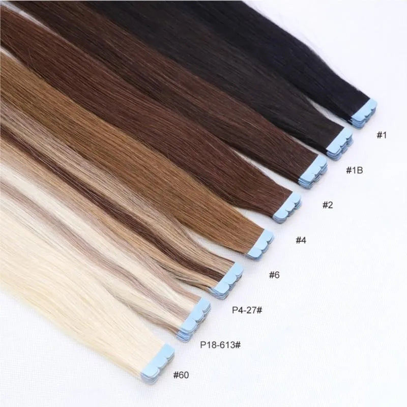 Mini Tape Hair Extensions Human Hair Natural Tape in Hair Extentions 3x0.8cm Invisible Tape 10pcs/pack For Side Hair