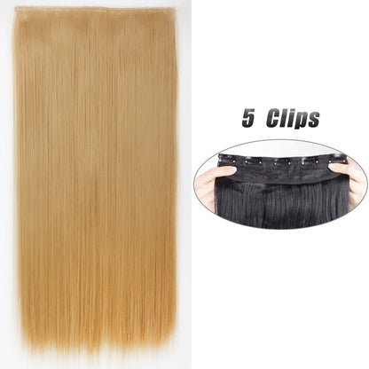 Synthetic 5 Clip In Hair Extensions Long Straight Hairstyle Hairpiece Black Brown Blonde 80CM Natural Fake Hair For Women