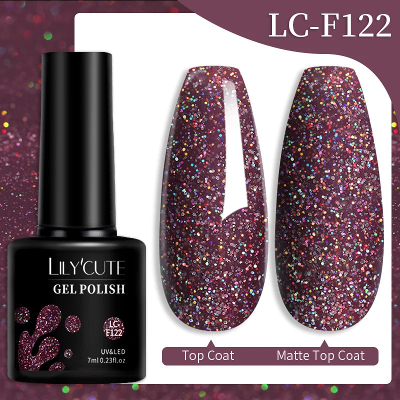 LILYCUTE 7ML Pink Glitter Quick Extension Gel Nail Polish Pink Gold Foils Effect Vernis Semi Permanent UV Gel Nail Art Hard Gel