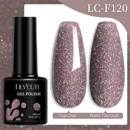 LILYCUTE 7ML Pink Glitter Quick Extension Gel Nail Polish Pink Gold Foils Effect Vernis Semi Permanent UV Gel Nail Art Hard Gel