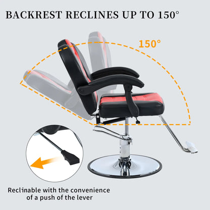 Classic Reclining barber Chair Salon Chair for Hair Stylist with Heavy Duty Hydraulic Pump, 360° Rotation