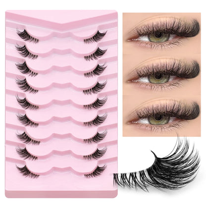 GROINNEYA Half Eyelashes Natural Cat Eye Lashes Soft Wispy Clear Band Lashes With Winged Ends For Extended Eye Look Makeup