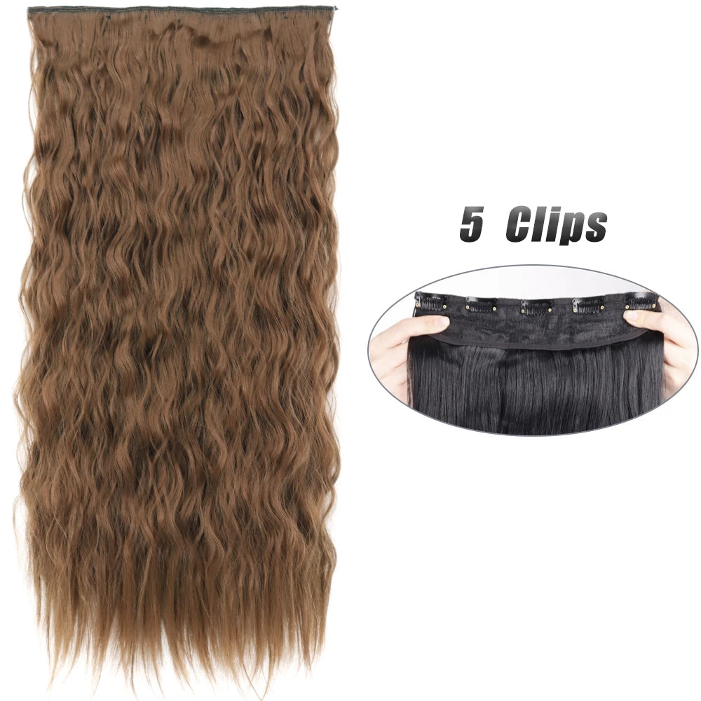 Synthetic 5 Clip In Hair Extensions Long Straight Hairstyle Hairpiece Black Brown Blonde 80CM Natural Fake Hair For Women