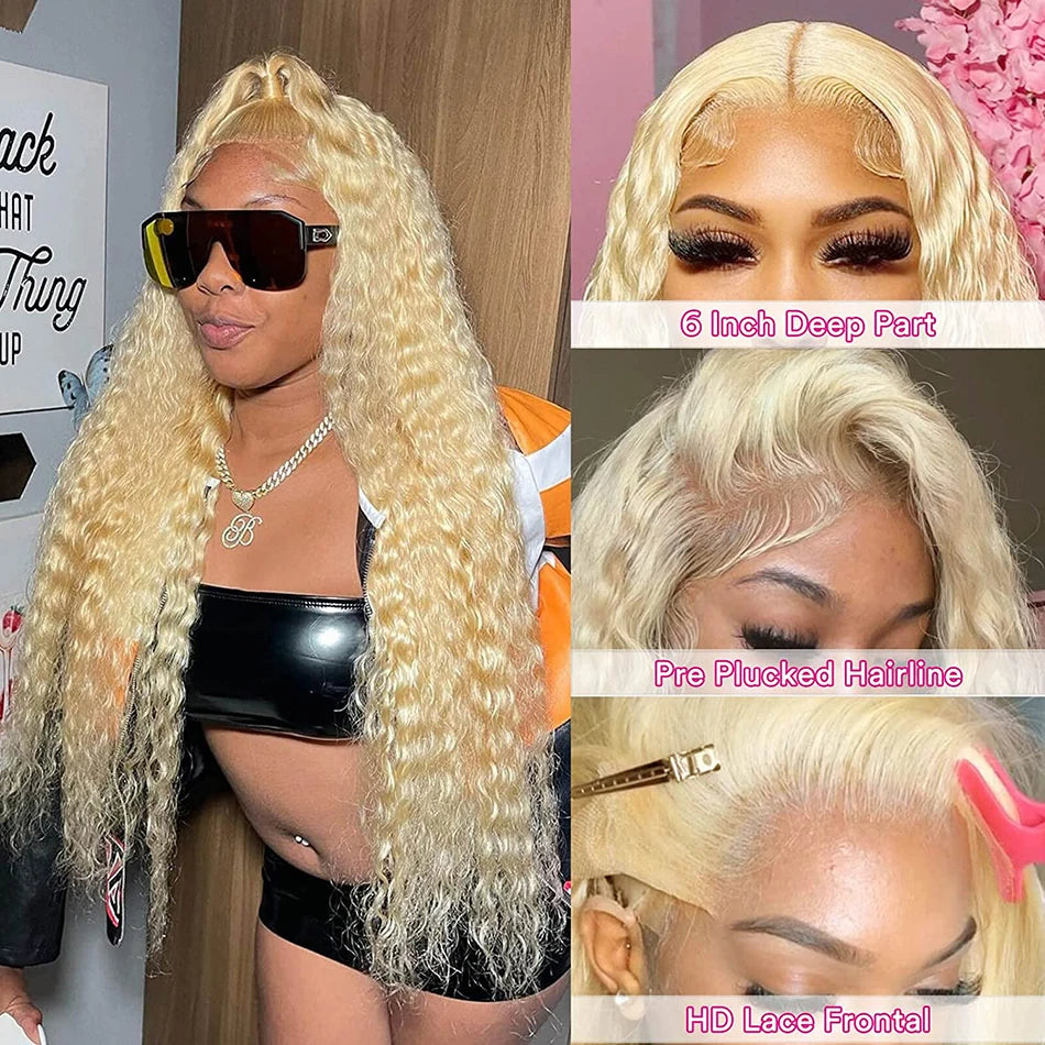 Wiggogo Blonde Lace Front Wig 613 Hd Lace Frontal Wig 13X6 Curly Lace Front Human Hair Wig 13X4 Deep Wave Frontal Wigs For Women