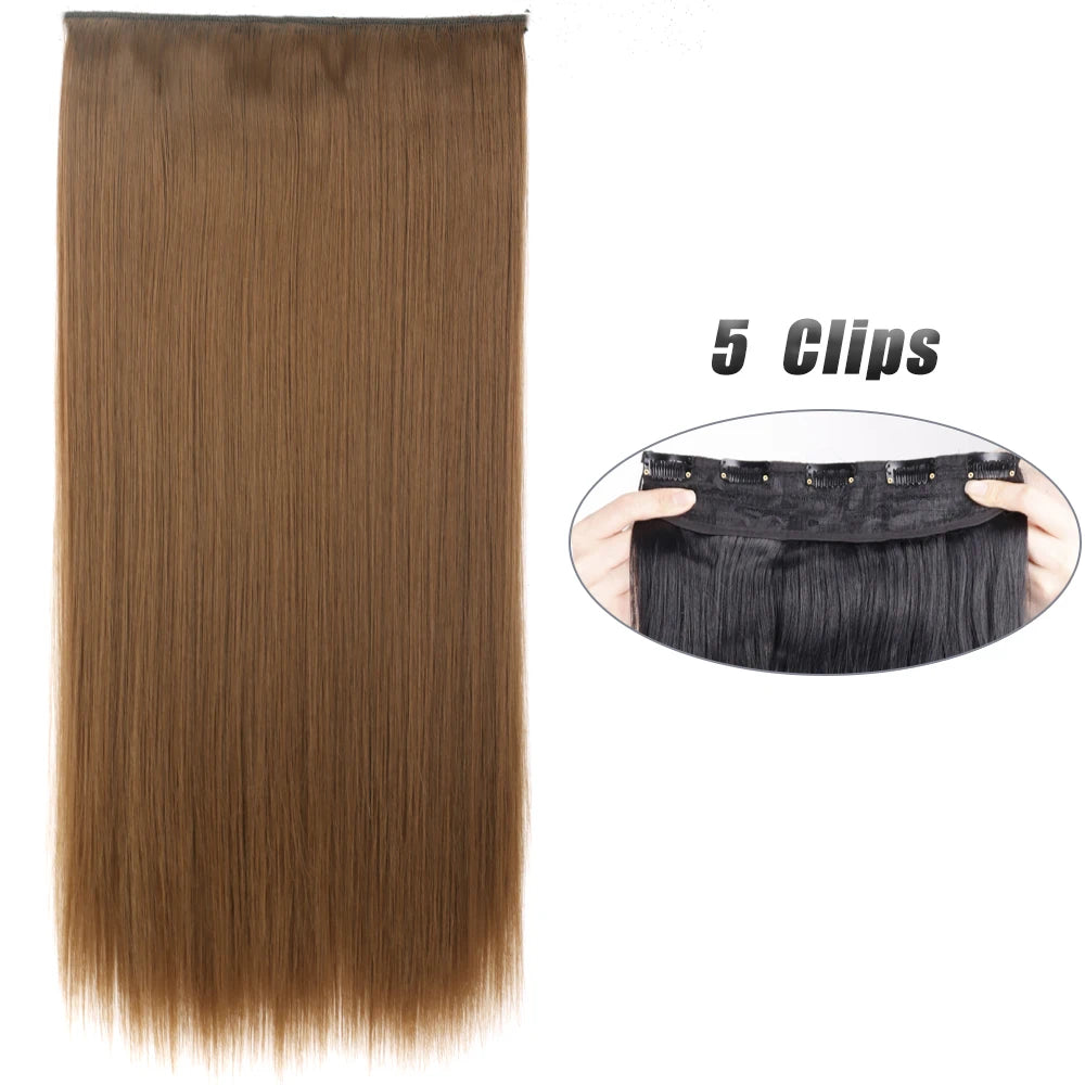 Synthetic 5 Clip In Hair Extensions Long Straight Hairstyle Hairpiece Black Brown Blonde 80CM Natural Fake Hair For Women