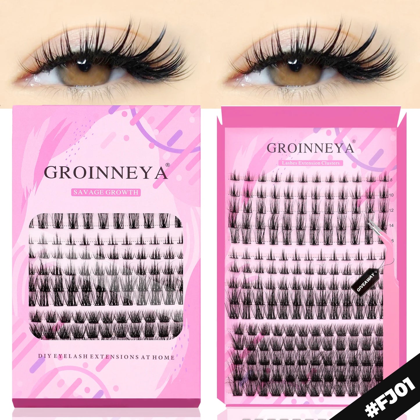 GROINNEYA DIY Lashes Extension Kit Individual Lashes Clusters Faux Mink Eyelash Extension Mix set with Lash Bond and Seal Makeup