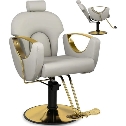 Barber Chair Salon Chair, 360° Swivel Reclining Adjustable Headrest Hydraulic Hair Armchair for Hairdressers