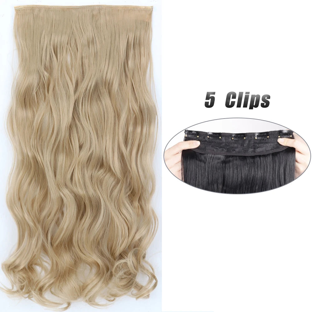 Synthetic 5 Clip In Hair Extensions Long Straight Hairstyle Hairpiece Black Brown Blonde 80CM Natural Fake Hair For Women