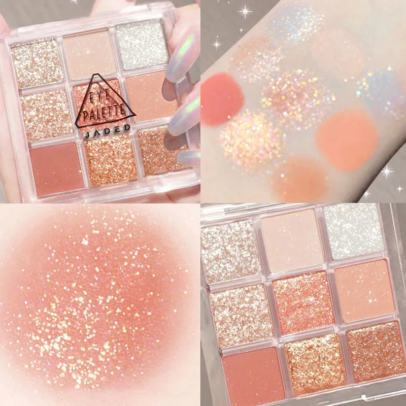 Snow Sequin 9-Color Eye Shadow Palette Glitter Snowflake Diamond Pink Eye Shadow Korean Charming Contour Eyes Make Up Palette