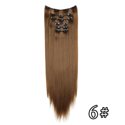 24Inch 16 Clips in Hair Extensions Long Straight Hairstyle Synthetic Blonde Black Hairpieces Heat Resistant False Hair Daily Use