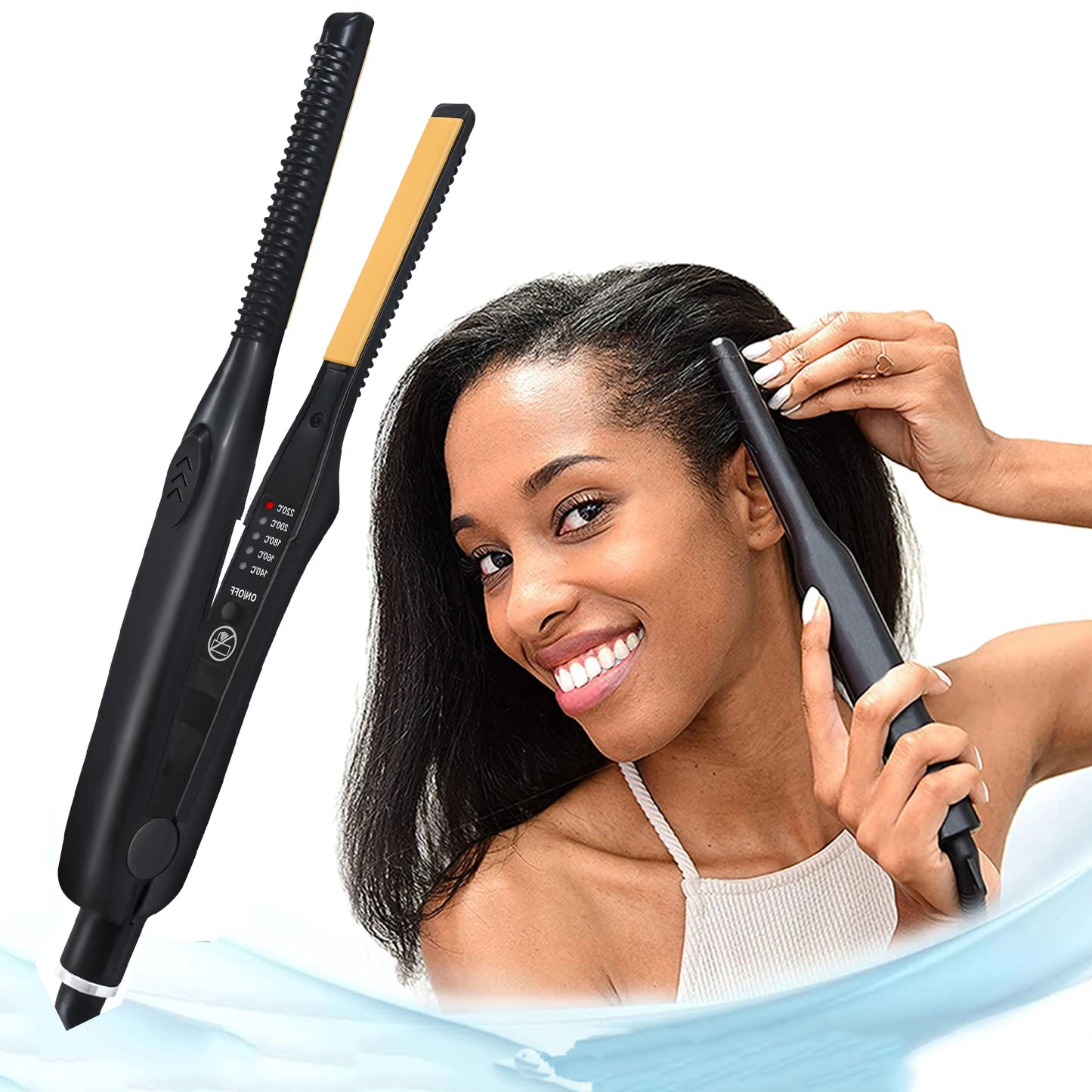 2 In 1 Hair Straightener & Curler Small Flat Iron Ceramic Hair Crimper Corrugation Short Hair Straightening Curling Styling Tool