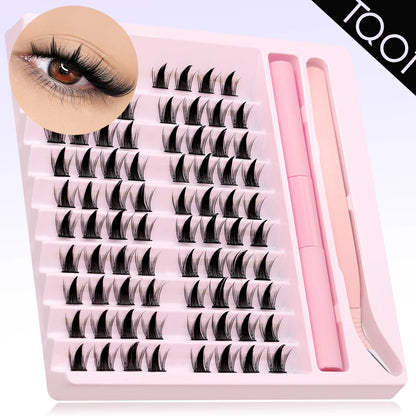 GROINNEYA Eyelash Clusters Kit DIY Lash Extension Kit Lash Bond And Seal And Eyelash Tweezers With Waterproof Strong Hold