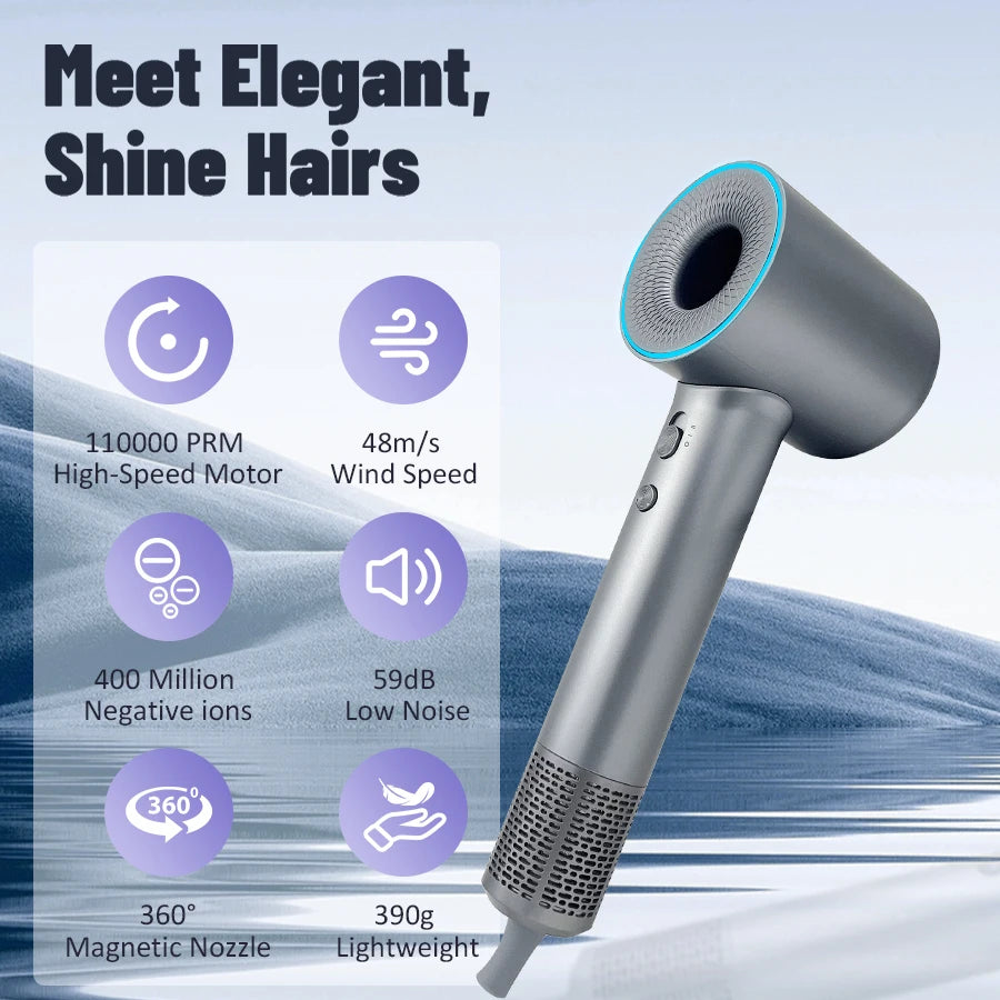 High Speed Hair Dryer 110000RPM 400 Million Negative Ionic Professional Hair Straightener Care for Home Travel Nozzle Blow Dryer