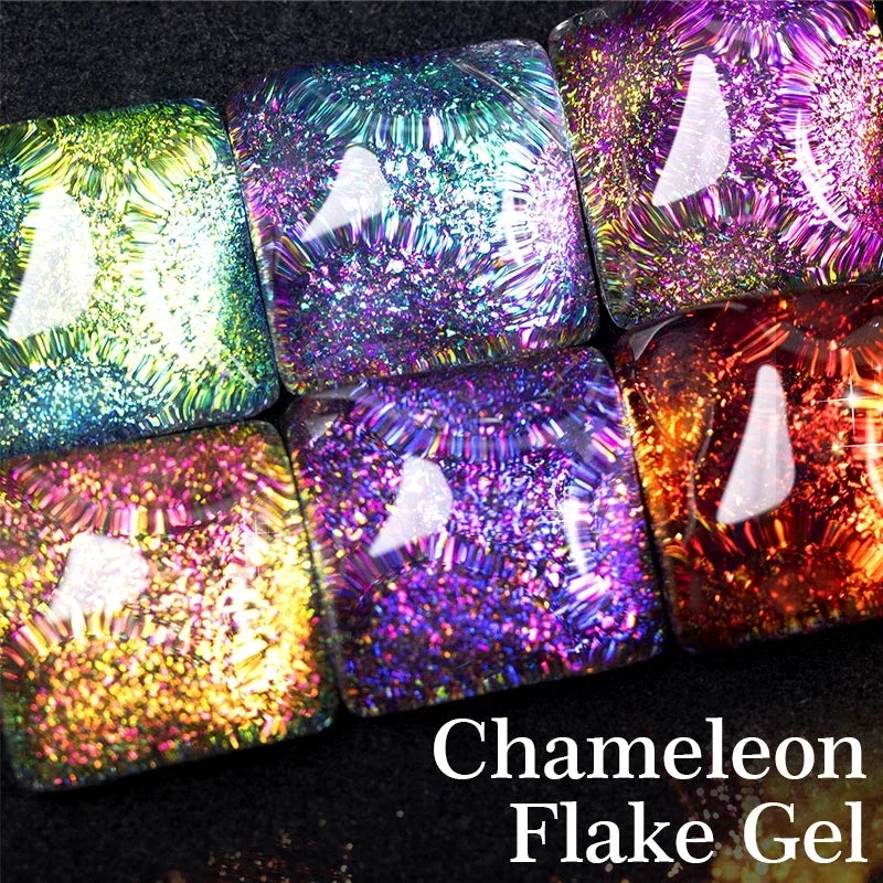 BOZLIN Chameleon Flake Gel Nail Polish Spring Color Sparkling Sequins Soak Off UV Glitter Gel Varnish Nail Art Decoration 5ML