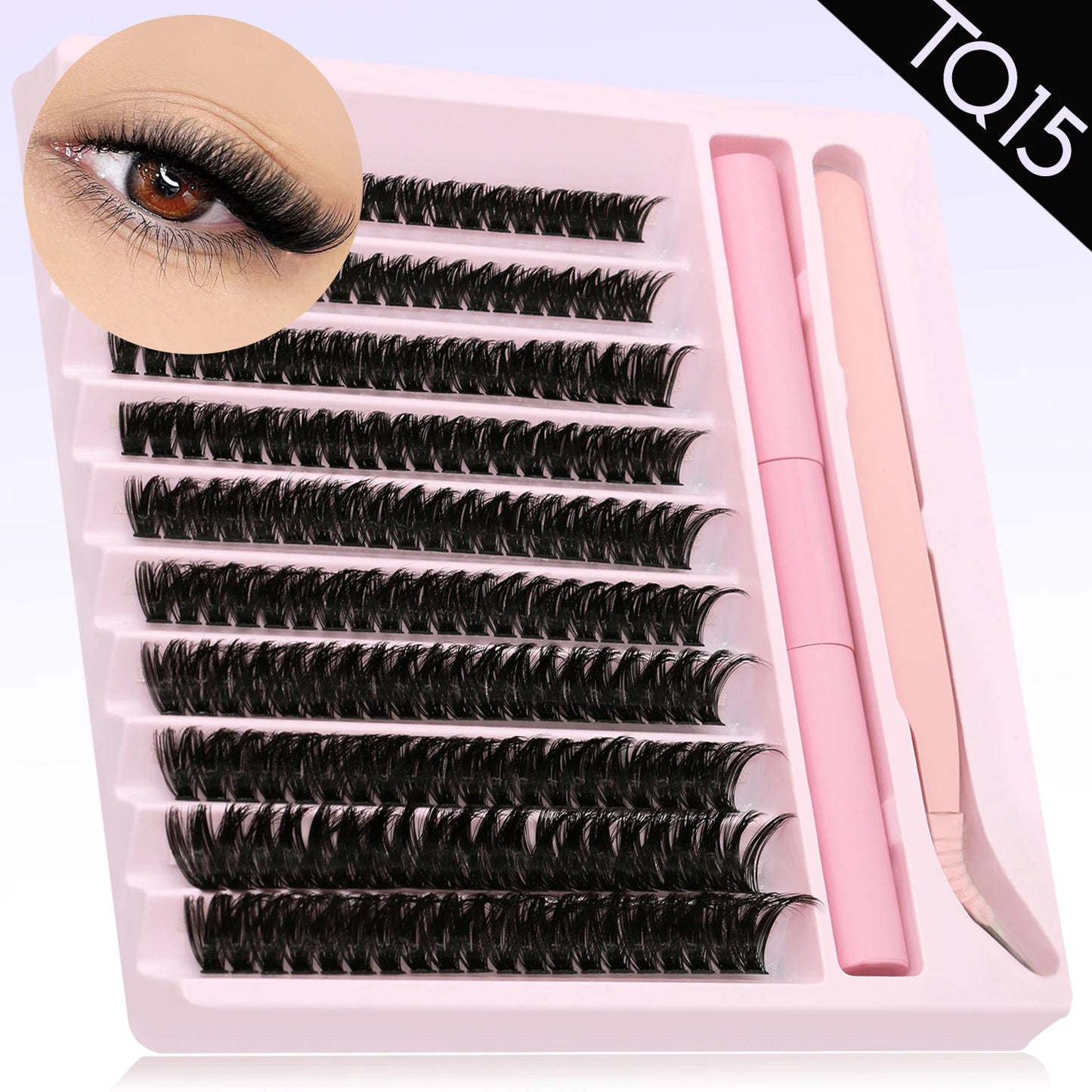 GROINNEYA Eyelash Clusters Kit DIY Lash Extension Kit Lash Bond And Seal And Eyelash Tweezers With Waterproof Strong Hold