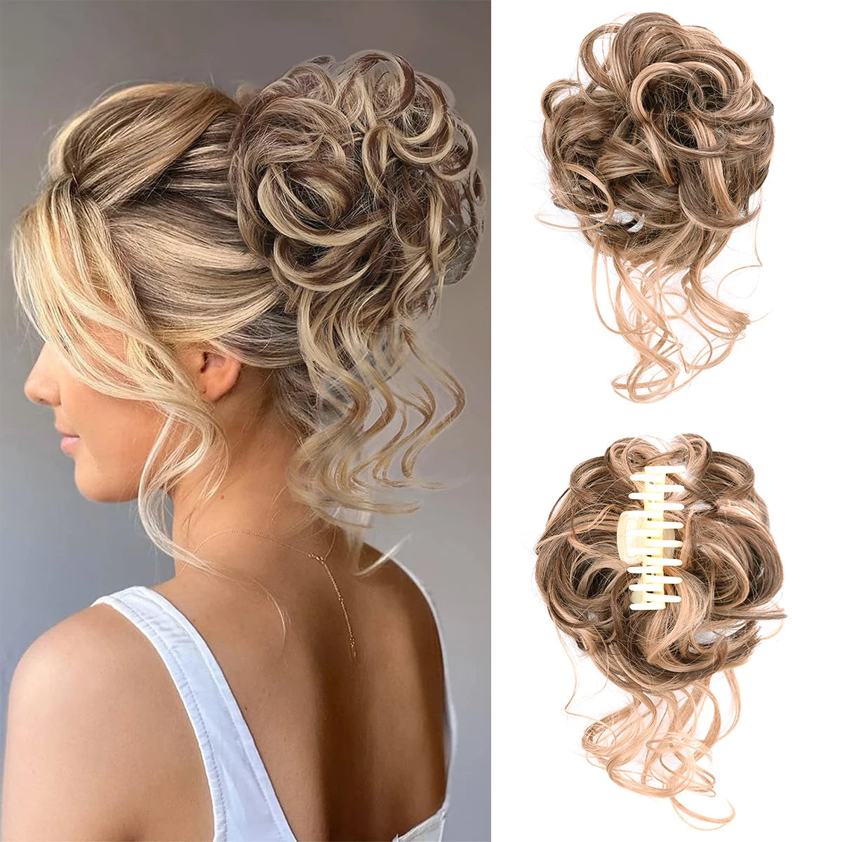 Chorliss Synthetic Claw Chignon Women Messy Curly Fluffy Hair Bun Clip In Ponytail Hair Extensions Natural False Hairpieces