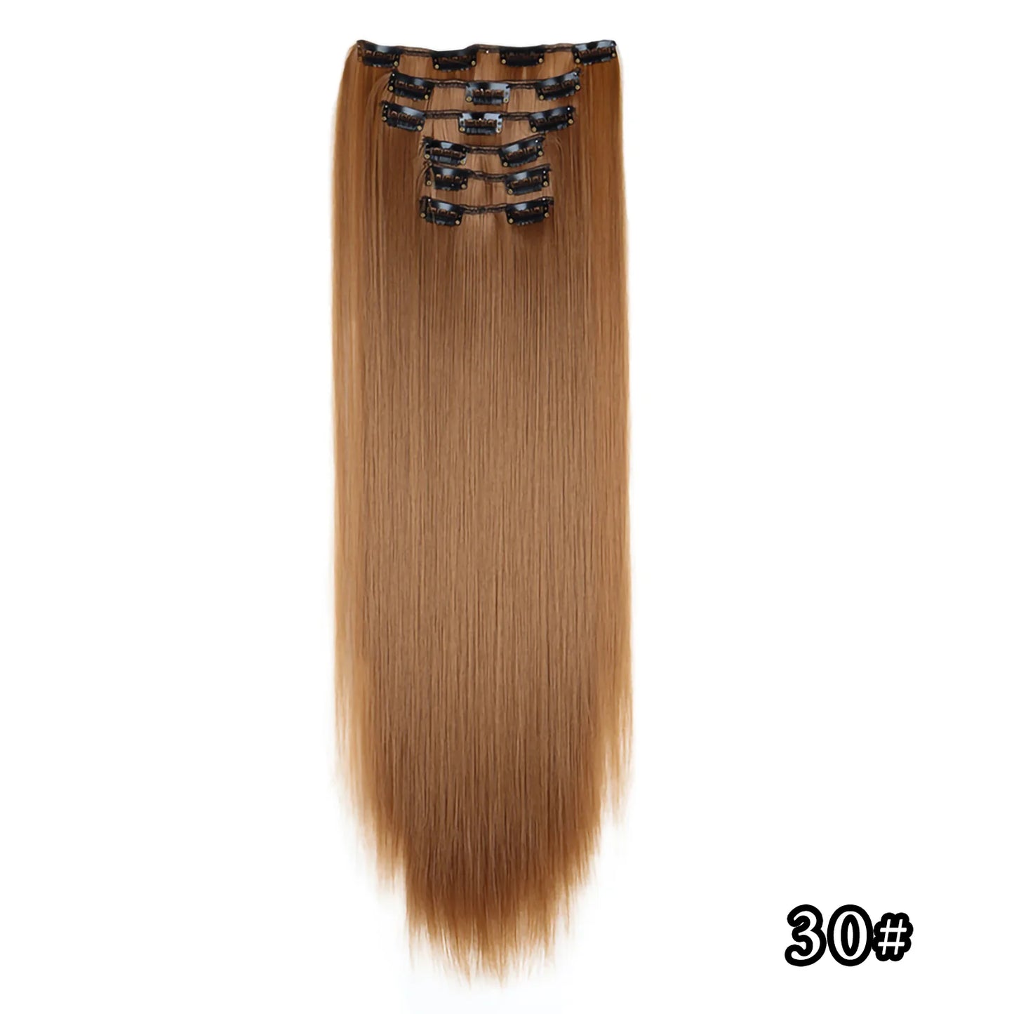 24Inch 16 Clips in Hair Extensions Long Straight Hairstyle Synthetic Blonde Black Hairpieces Heat Resistant False Hair Daily Use