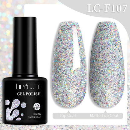 LILYCUTE 7ML Reflective Glitter Gel Nail Polish Bright Sparkling Silver Color Semi-permanent Soak Off Nail Art UV Gel Varnishes