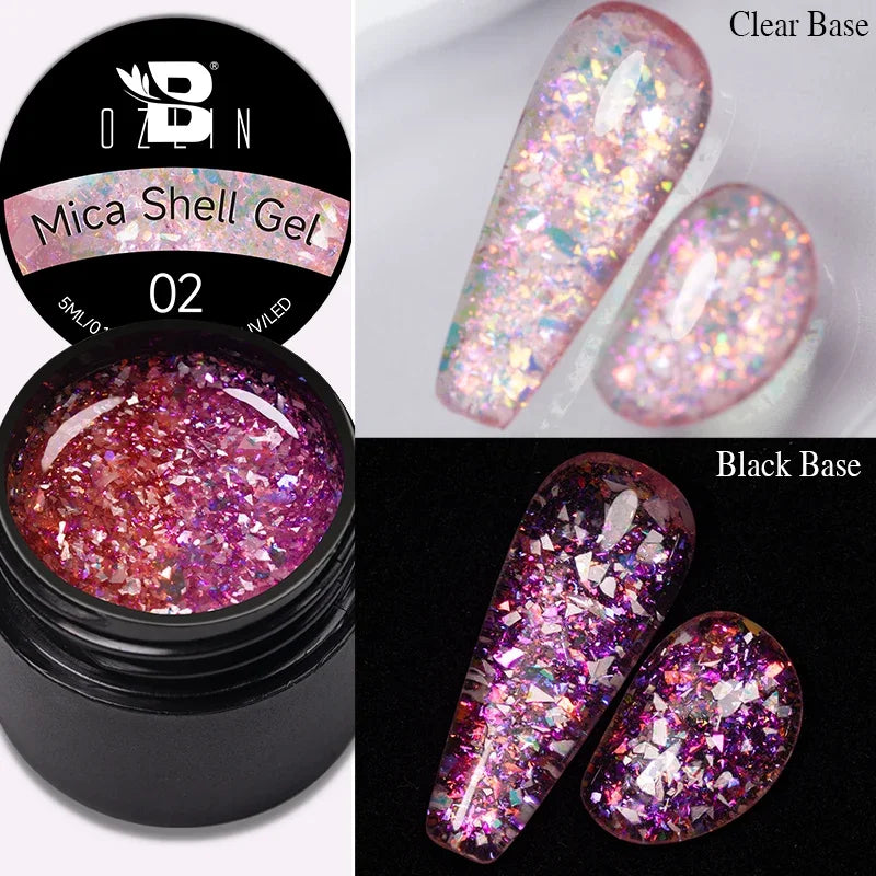 BOZLIN Chameleon Flake Gel Nail Polish Spring Color Sparkling Sequins Soak Off UV Glitter Gel Varnish Nail Art Decoration 5ML