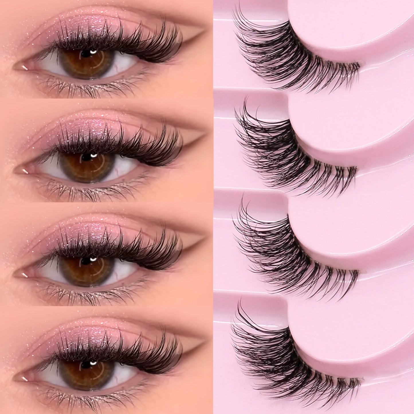 GROINNEYA Half Eyelashes Natural Cat Eye Lashes Soft Wispy Clear Band Lashes With Winged Ends For Extended Eye Look Makeup