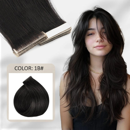 K.S WIGS Tape in Hair Extensions Straight Natural Remy Virgin Seamless Human Hair Extensions for Women Tape in Hair Extensions