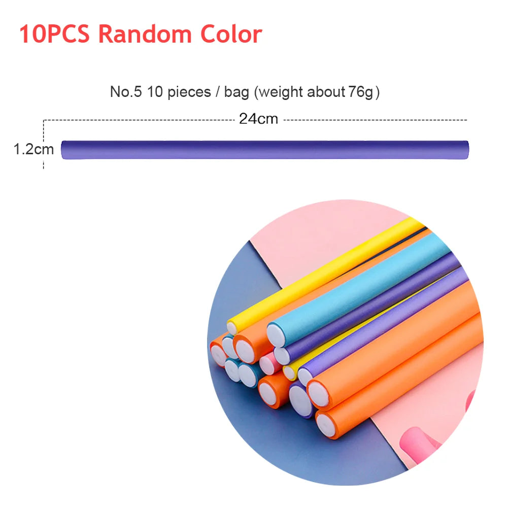 10pcs Hair Curling Curler Magic Air Hair Rollers Soft Foam Bendy Twist Magic Flexi Rods Styling Hair Sticks Tool Random color