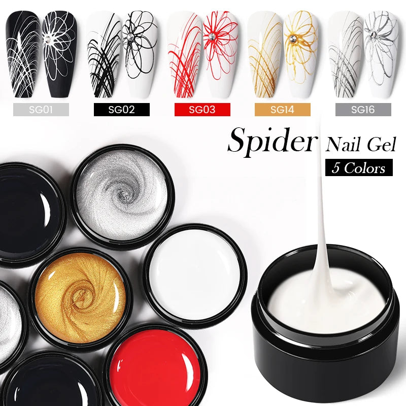 BORN PRETTY 5ml White Black Silver Spider Drawing Gel Nail Polish UV Painting Outline Gel Varnish Nails Art All For Manicure