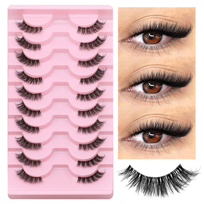 GROINNEYA Half Fake Eyelashes Half Lashes Soft Natural Cat Eye Lashes Natural Look nvisible Band Eyeashe Fluffy Eyelashes